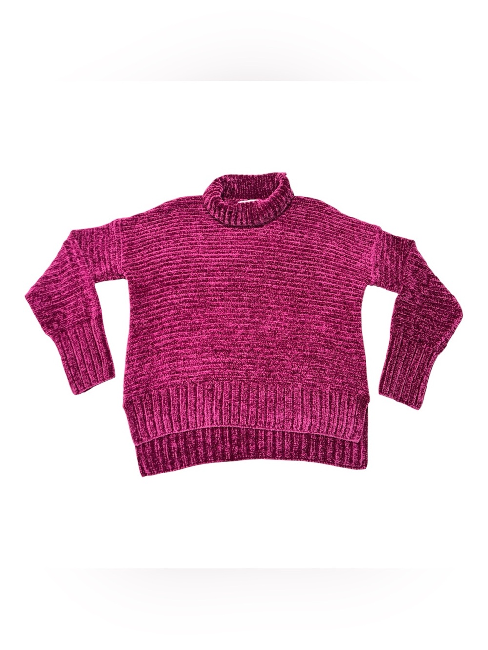 Pink Rose Chenille Turtleneck Sweater in Fuchsia Size Large